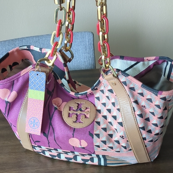Tory Burch Karlya Carry-All Multicolor Canvas Tote Bag NWT